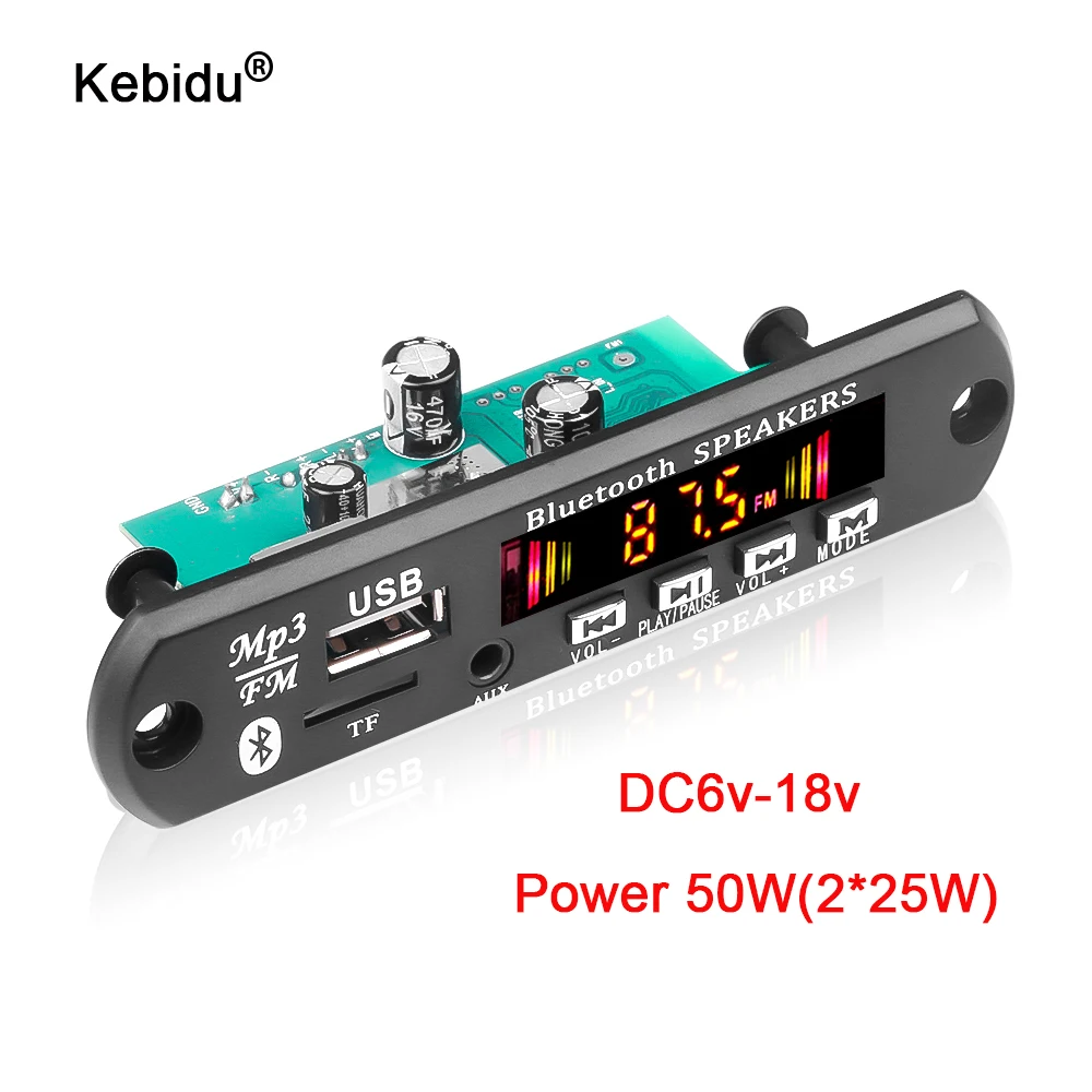 Плата усилителя для mp3-декодера Bluetooth V5.0 5 В 18 50 Вт USB модуль записи FM AUX радио