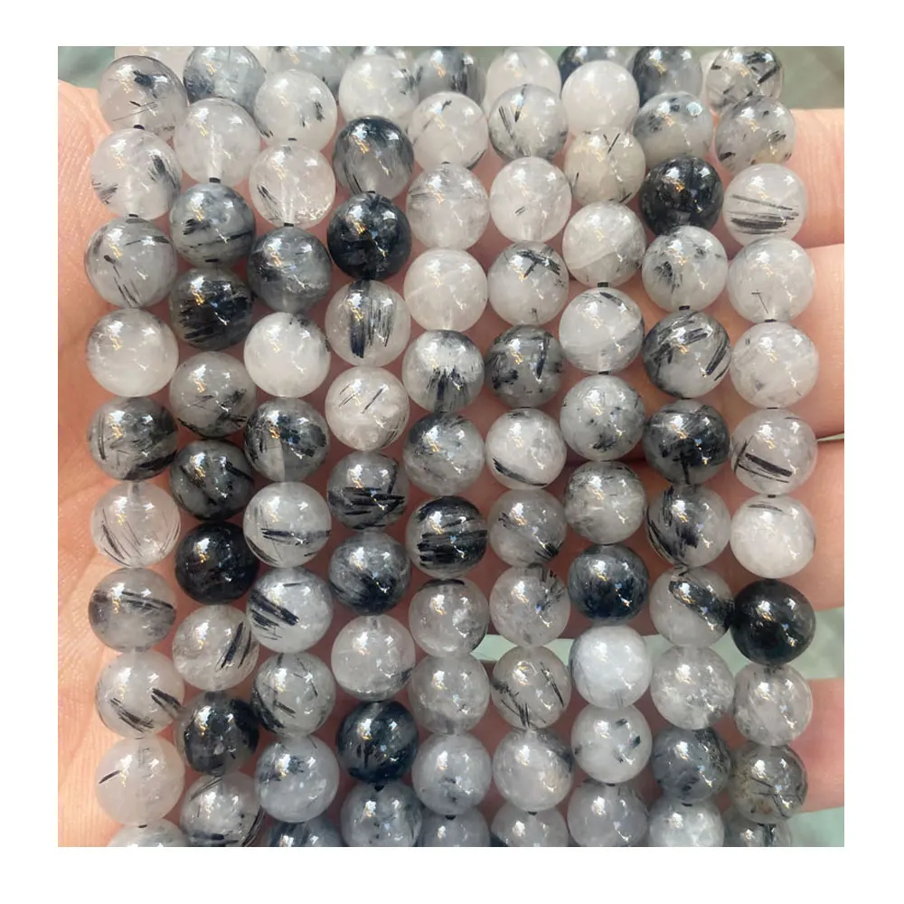

Natural Stone Black Rutilated Quartz Beads 15'' Round Loose Strand Gemstone Beads Diy Bracelet Necklace For Jewelry Making