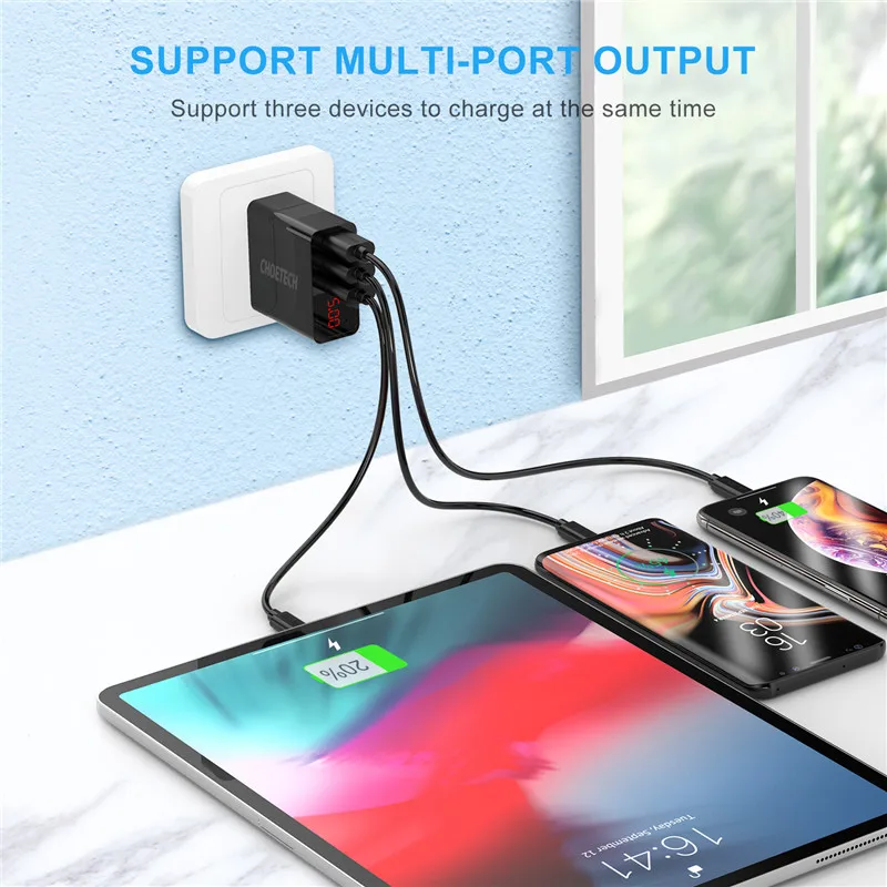 3 Порты и разъёмы LED Дисплей USB Зарядное устройство Универсальный 5 В/3A