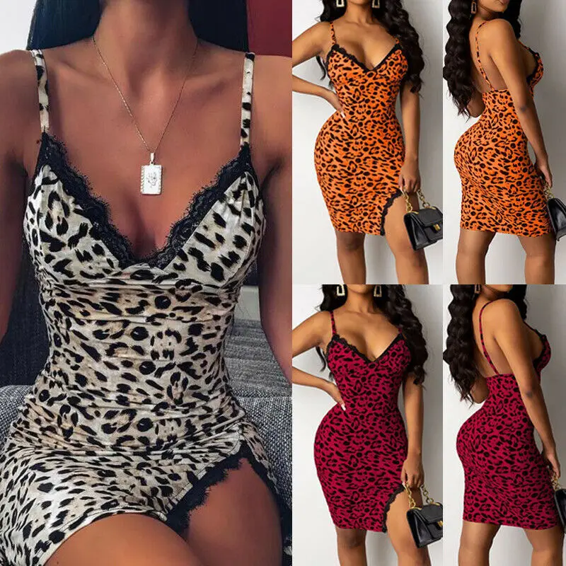 Женское леопардовое кружевное облегающее платье без рукавов с v образным вырезом