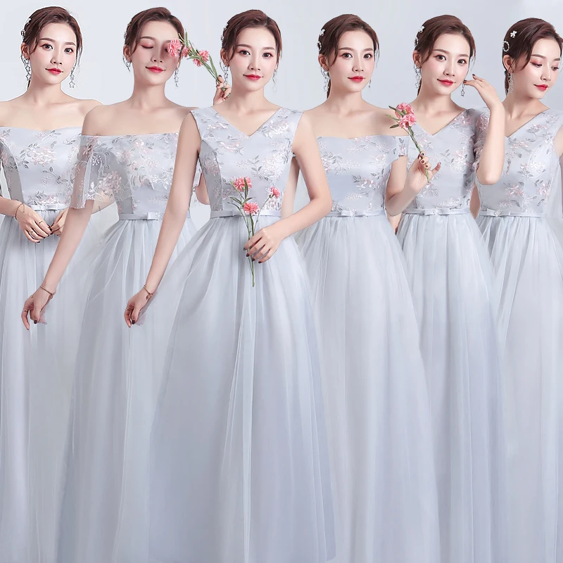 Серые платья подружек невесты элегантные вечерние для женщин свадебные гостей