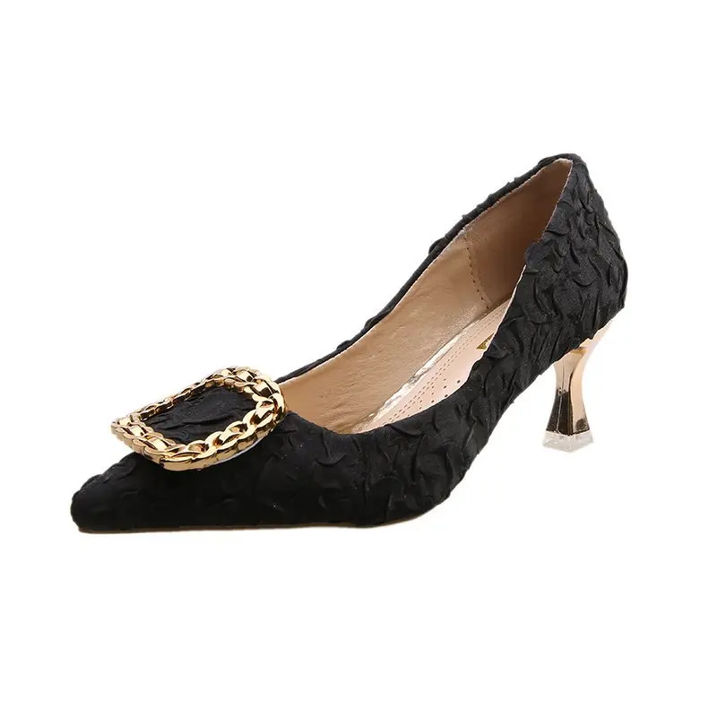 

Beige High Heels Brief Pumps African Woman Shoe Shallow Mouth Lace-Up Sexy Sandals All-Match 2021 Pointed Wedge Slip On 12cm 3cm