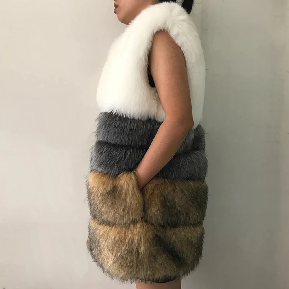 Новинка 2021 зимний модный теплый жилет из искусственного меха в стиле пэчворк 3