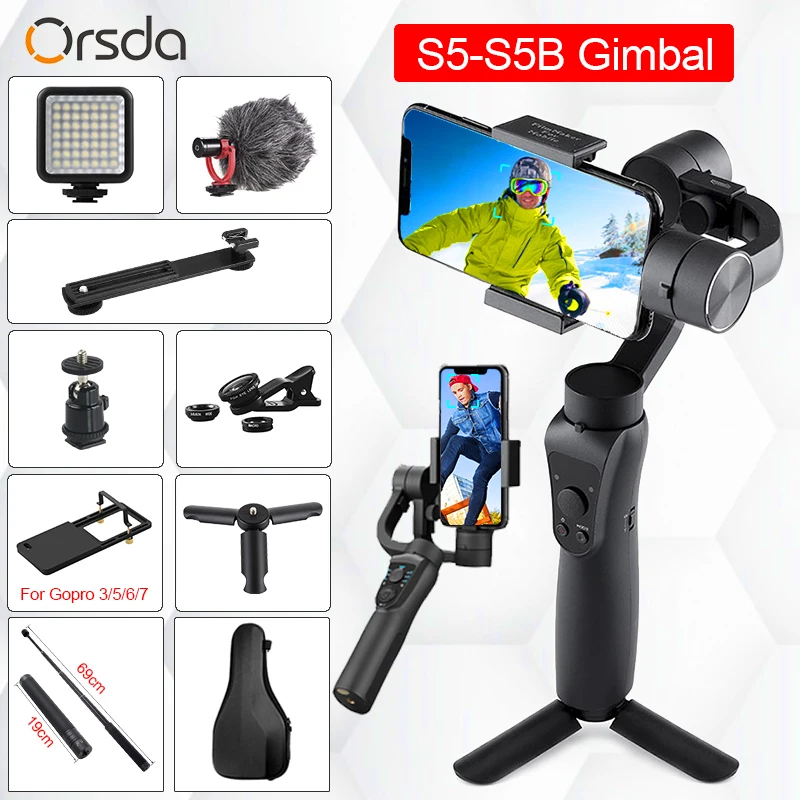 

Orsda S5- S5B 3 Axis Handheld Stabilizer Gimbal Smartphone Active Track w/Focus Pull &Zoom Face Tracking For Phone Gopro Camera