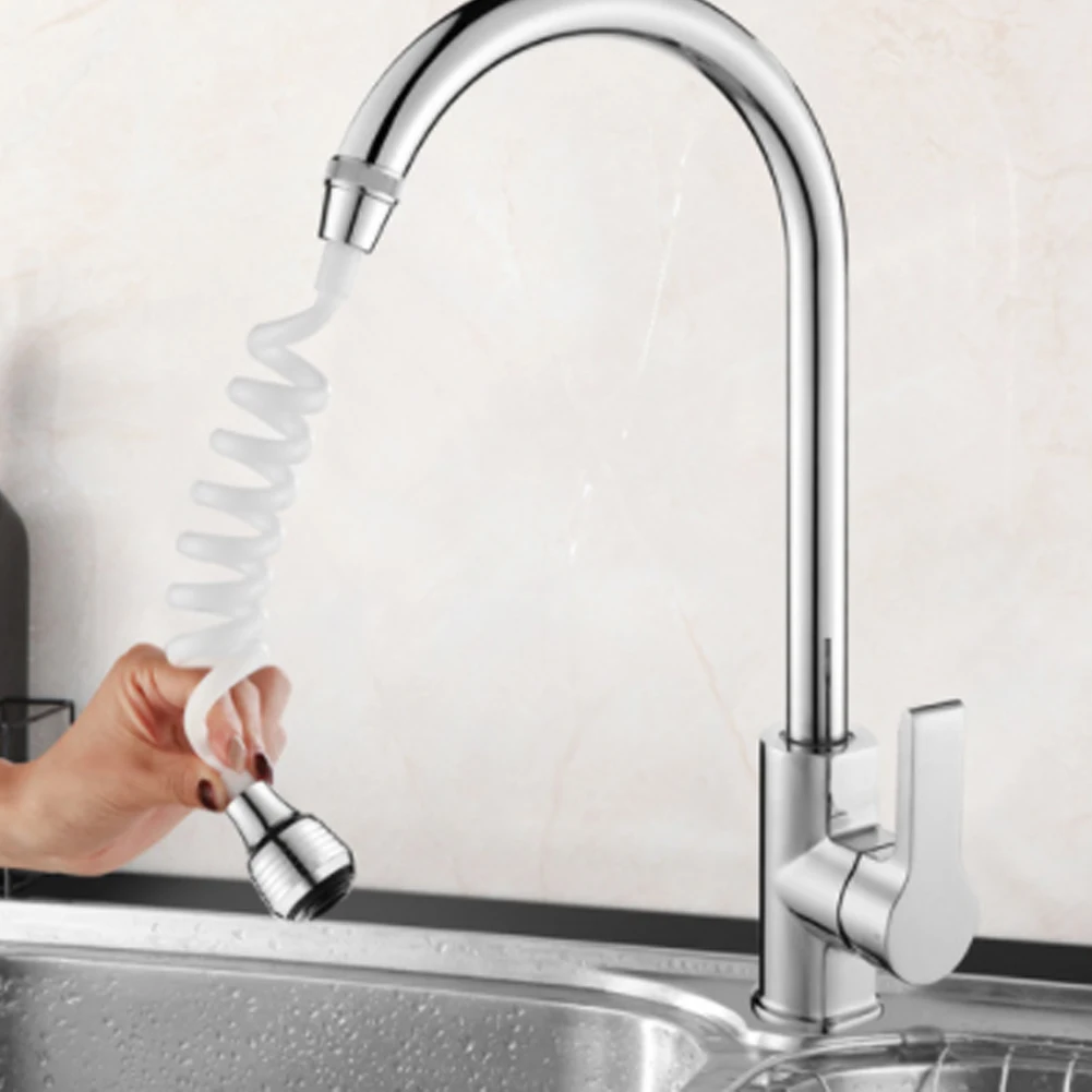 

Kitchen Faucet Extension Extender 360 Rotatable Long Hose Portable Pullable Foaming Bathroom Shower Faucet Spring Tube White