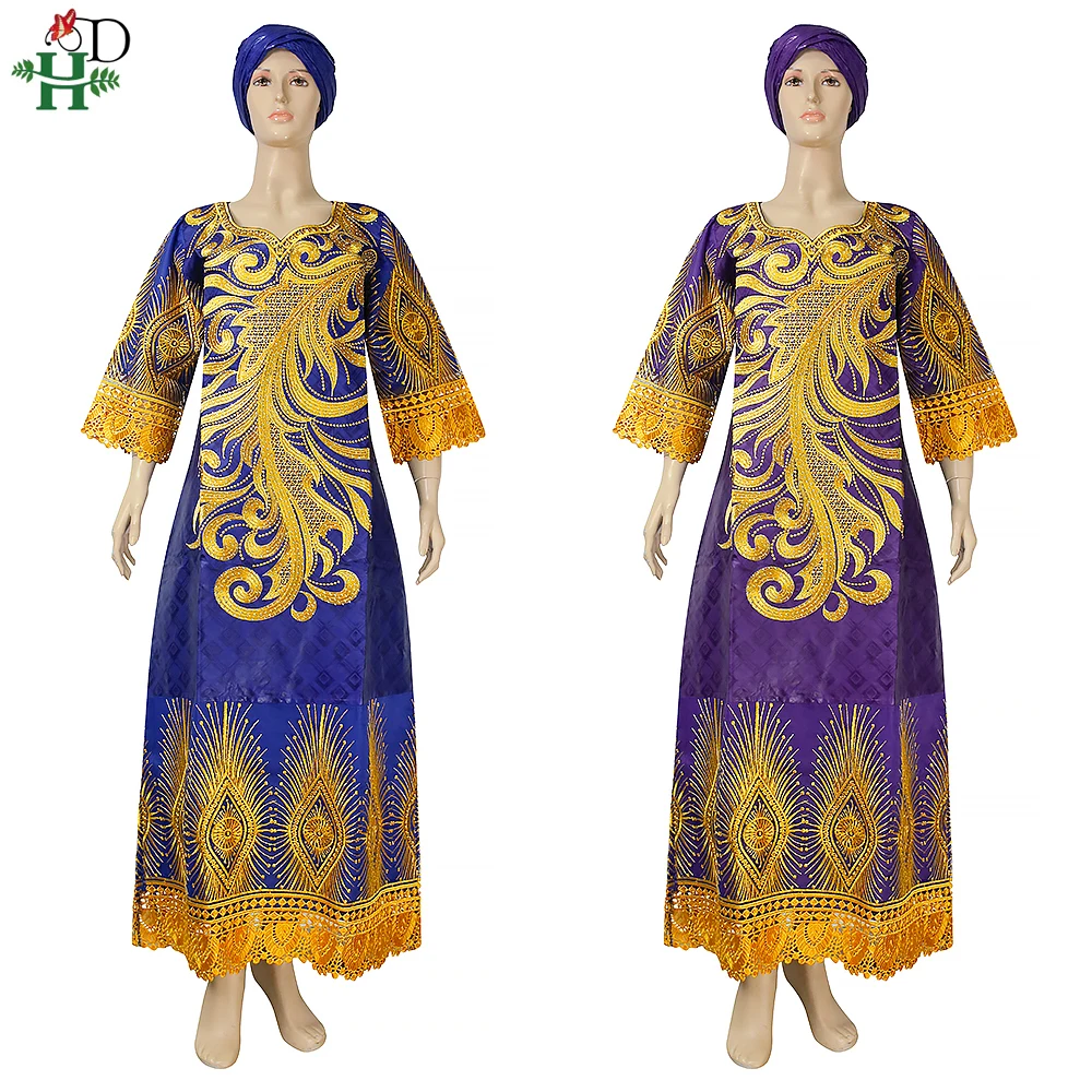 

H&D African Clothes For Women Wedding Party Embroidery Lace Bazin Riche Dresses Boubou Marocain Femme Vetement 2021 Long Robes