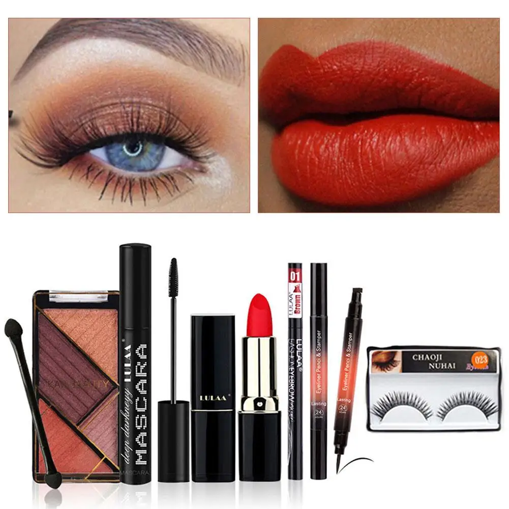 8 шт. набор для макияжа тени век помада легко носить с собой полный праздников