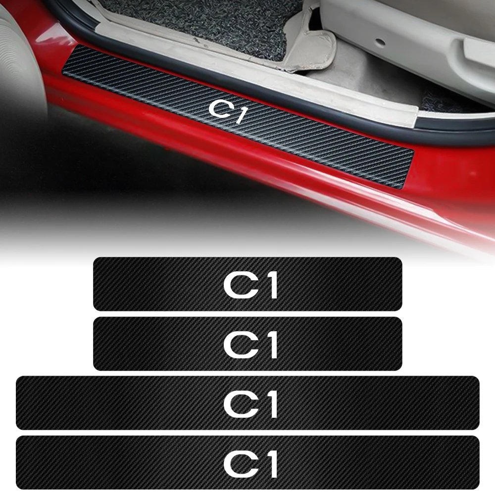 

4PCS Car Carbon Fiber Door Sill Protector Stickers Decor Decal Auto Styling For Citroen C-ELYSEE C4L C3 C5 VTS Accessories