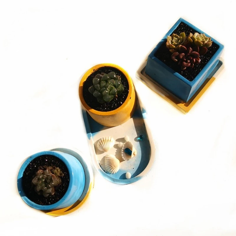 

Square Round Concrete Flower Pot Tray Silicone Mould Planter Epoxy Resin Mold N84D