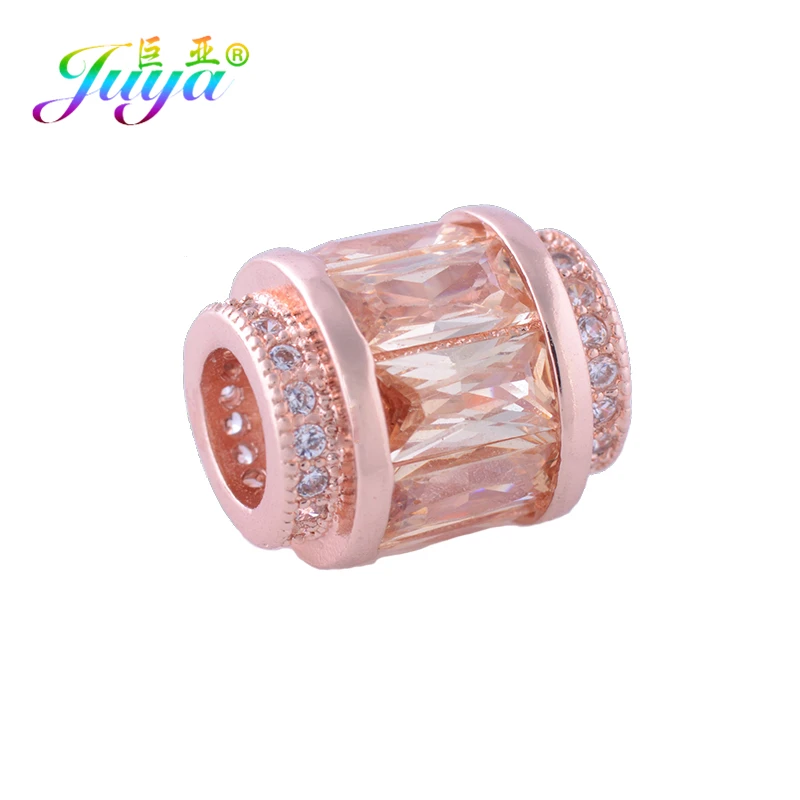 Juya DIY Металлические разделительные бусины поставки микро проложить Шампанское Циркон Шарм с большим отверстием бусины для ручной работы Натуральное изготовление каменных ювелирных изделий - Цвет: Rose Gold