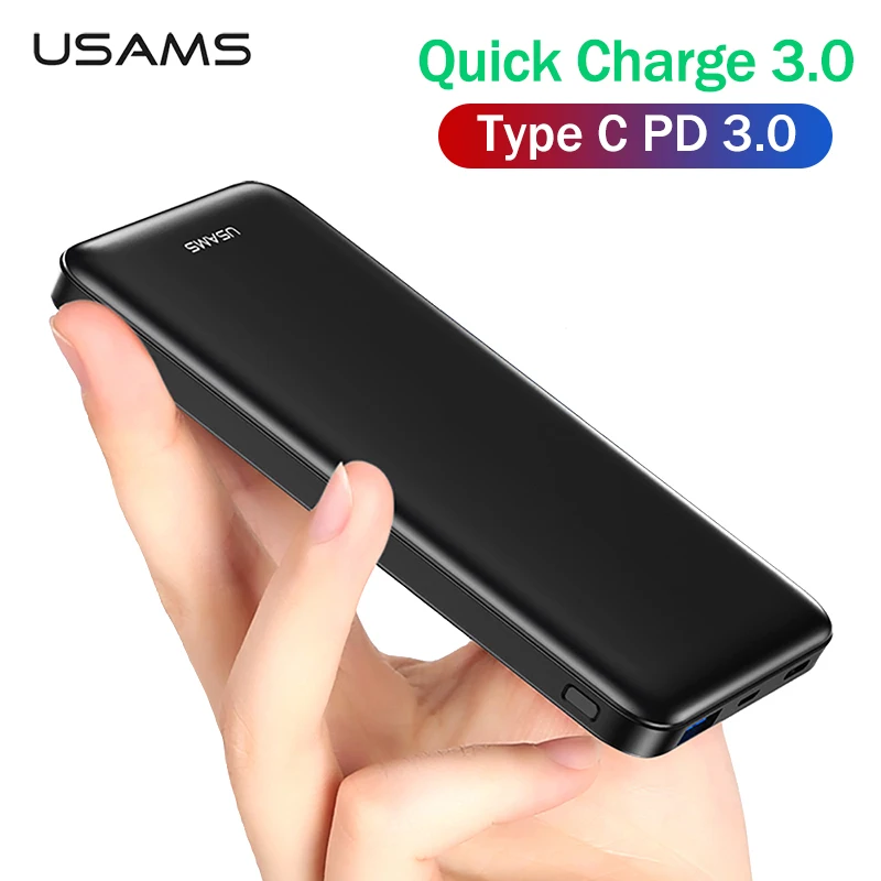 10000 мАч Внешний аккумулятор USAMS Quick Charge 3 0 Type C PD 3A быстрая зарядка внешний для Xiaomi