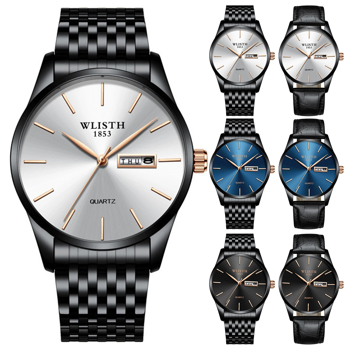 Мужские Роскошные деловые часы 5 цветов ультратонкие с отображением недели и