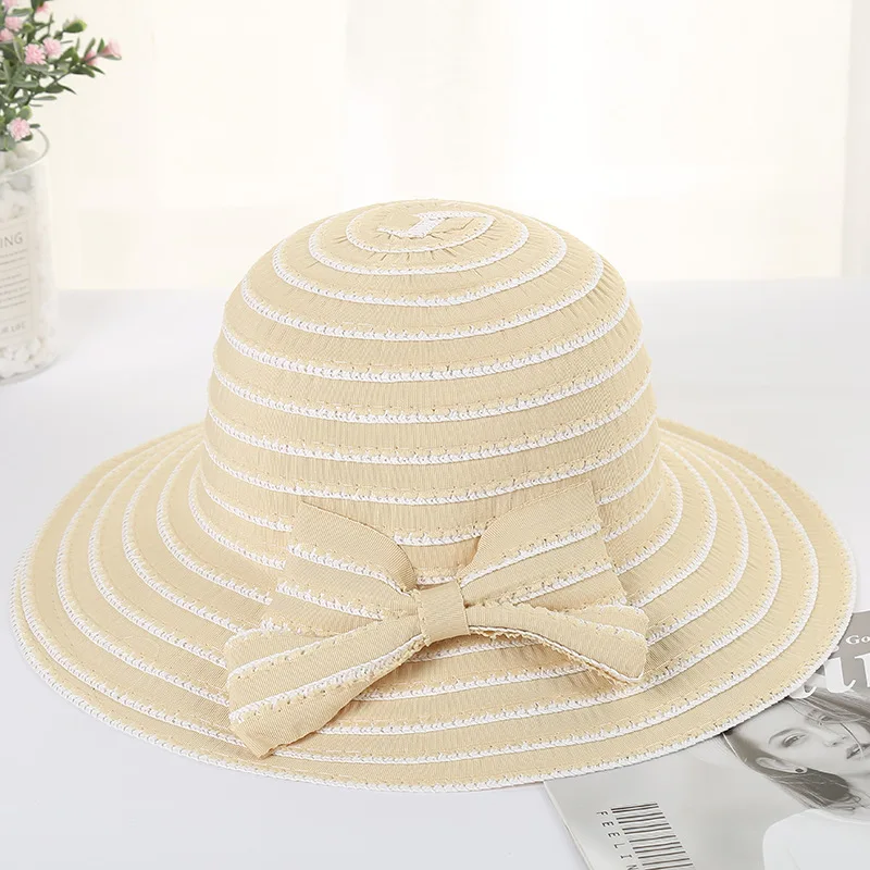 Шляпа женская Соломенная с бантом и широкими полями Пляжный головной убор для