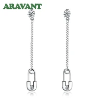 925 silver paper clip long chain dangle earring for women wedding jewelry gift