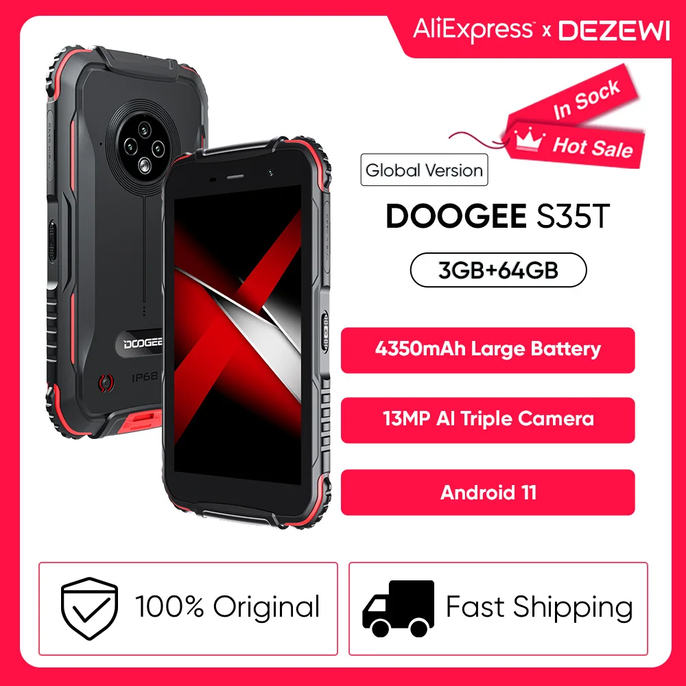 

DOOGEE S35T Global Version New Smartphone Sony 13MP Triple Camera 5.0”HD IPS Screen 3GB+64GB Rugged Phones 4350mAh Quad core