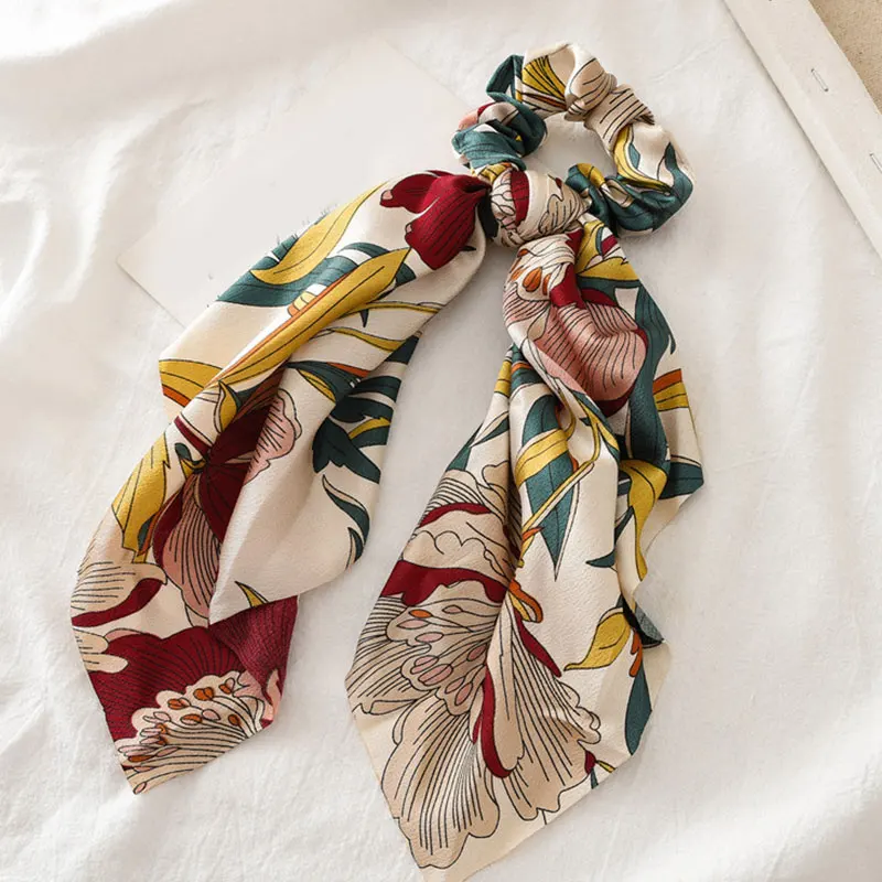 

Free Shipping Vintage Scrunchiess Women Hair Scarf Elastic Bohemian Hairband Bow Hair Rubber Ropes Girls Hair Ties Accessories