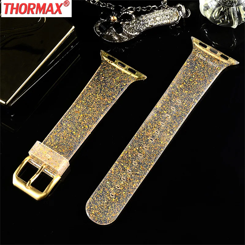 Силиконовый Блестящий прозрачный ремешок для Apple Watch мощный браслет с блестками