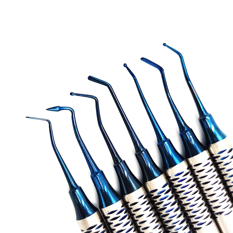 7pcs Dental Composite Resin Filling Spatula Titanium Plated Head Resin Filler Set Thick Handle Restoration Set Dental Instrument