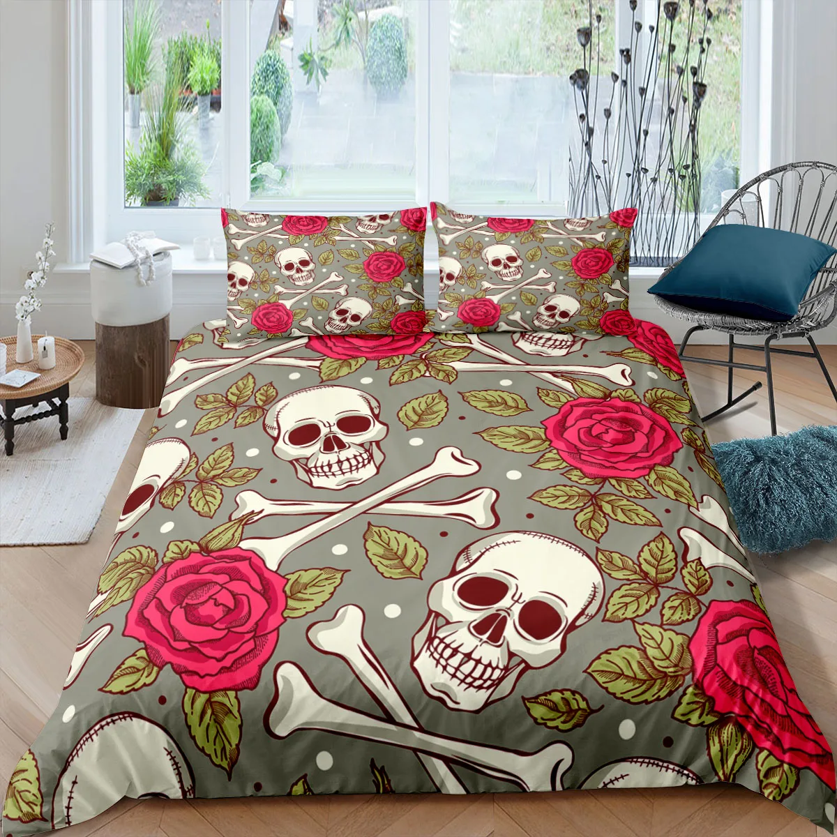 

Skeleton Rose Bedding Set Fashion Cartoon 3d Duvet Cover Sets Comforter Bed Linen Twin Queen King Single Size Gift Modern Cool