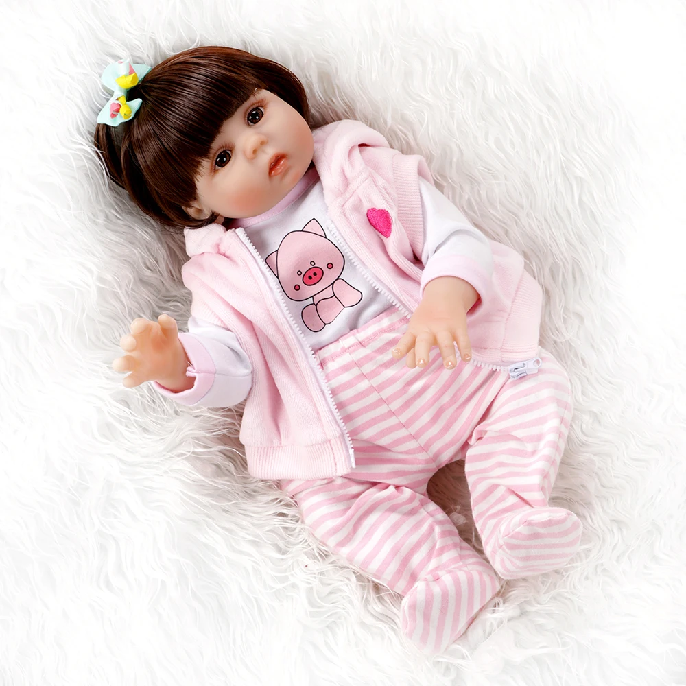 Полностью силиконовая кукла Новорожденный 48 см девочка с розовым свиным платьем