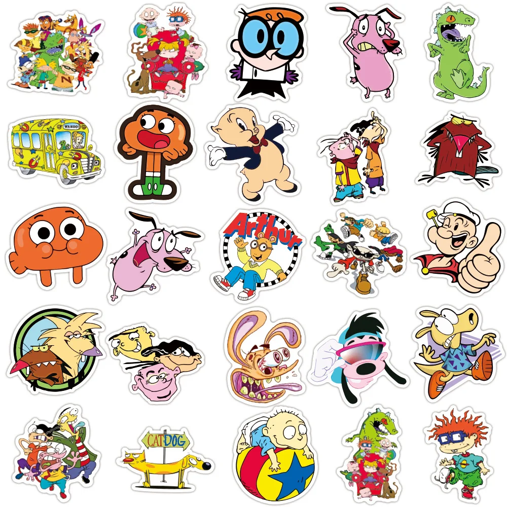 Grafiti de dibujos animados para ni&ntilde;os y ni&ntilde;as, Maleta de viaje para tel&eacute;fono y port&aacute;til, pegatinas de equipaje, estilo cl&aacute;sico de los 90, 10/30/50 Uds.-2
