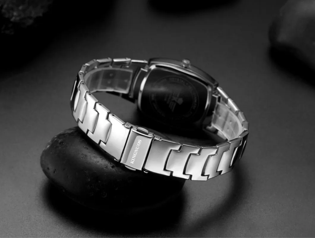 Kingnuos Роскошные брендовые модные стальные прямоугольные парные кварцевые часы с