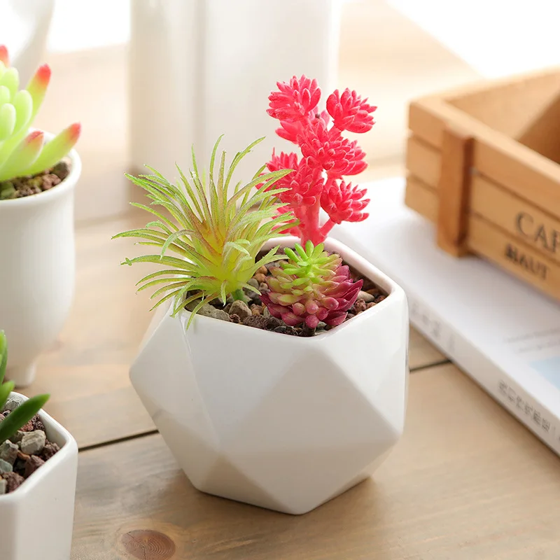 Современный белый керамический цветочный горшок простой полигональный