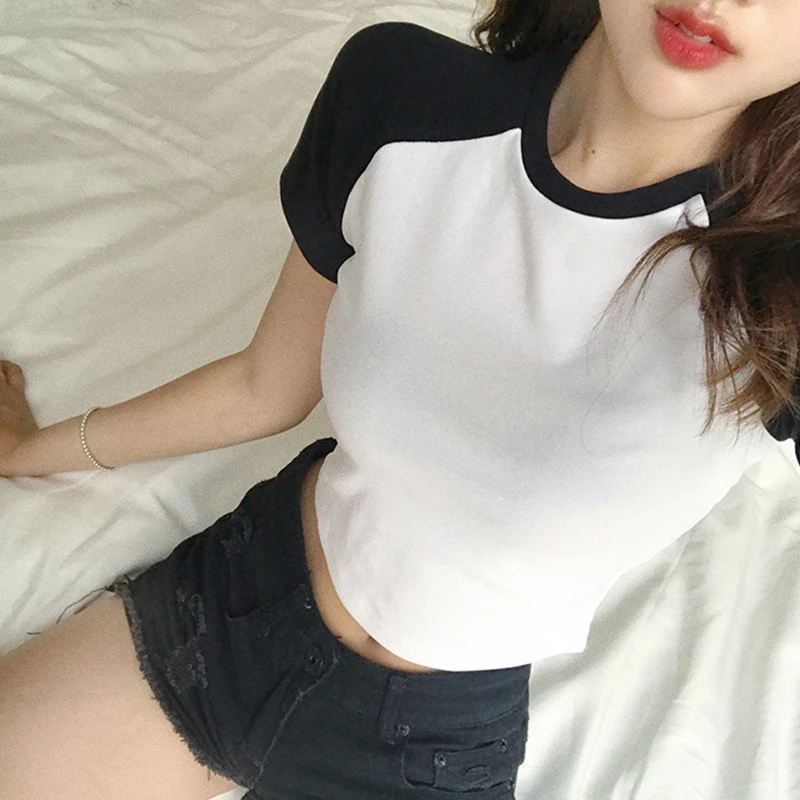 

Лидер продаж, хлопковая футболка с коротким рукавом, Женский пикантный Топ высокого качества, новинка 2021, приталенный тренд, подходящий по ц...