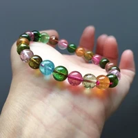 blue natural colorful tourmaline crystal bracelet 7 5mm clear round beads women crystal jewelry aaaaaaa