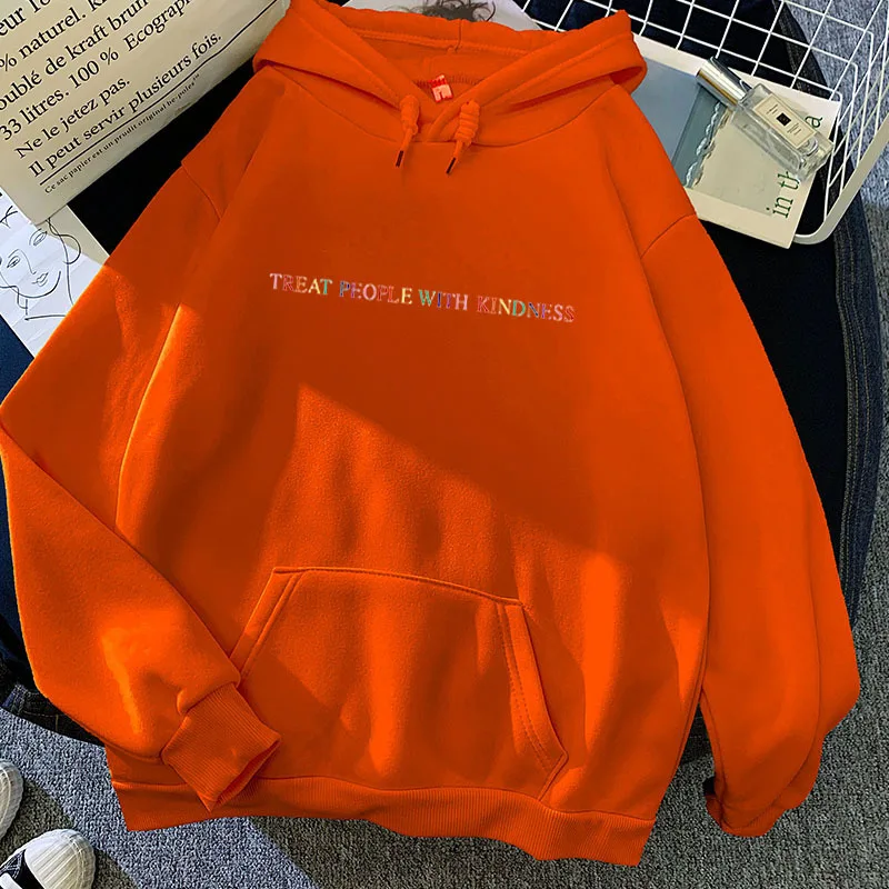 

Winter Casual Harry Styles Treat People With Kindness S-3XL Fashion Women Vintage Casual Punk Letter Hip Hop Hooded Sweatshirt