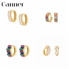 Женские серьги-кольца Canner, серьги из стерлингового серебра 925 пробы с радужным кубическим цирконием, ювелирные украшения, вечерние подарки, W4