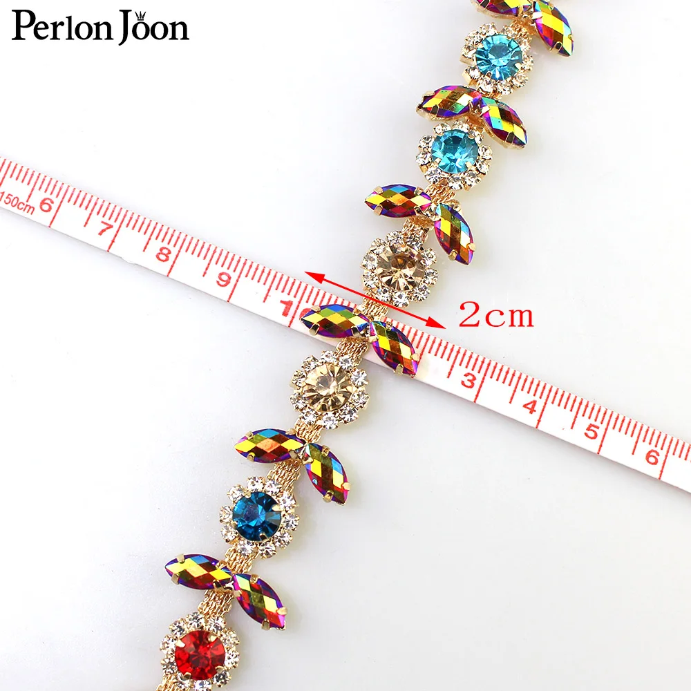 

1 yard mixed color AB color rhinestone trim flower crystal metal Hanato chain Bridal clothing decorative shoes Accessories ML058