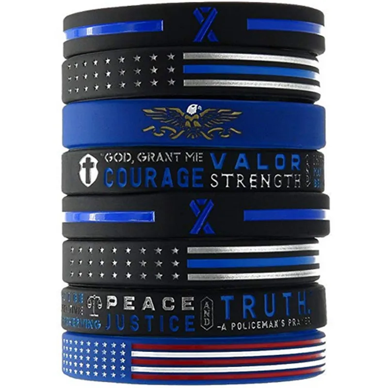1 шт. тонкая Голубая линия Силиконовый браслет с молитвой полицейского