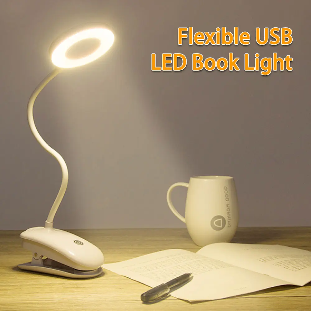 

LED Reading Light Dimmable Clip On Clamp Bed Table Desk Lamp Wireless USB Rechargeable Flexible Touch Sensor Study Night Light