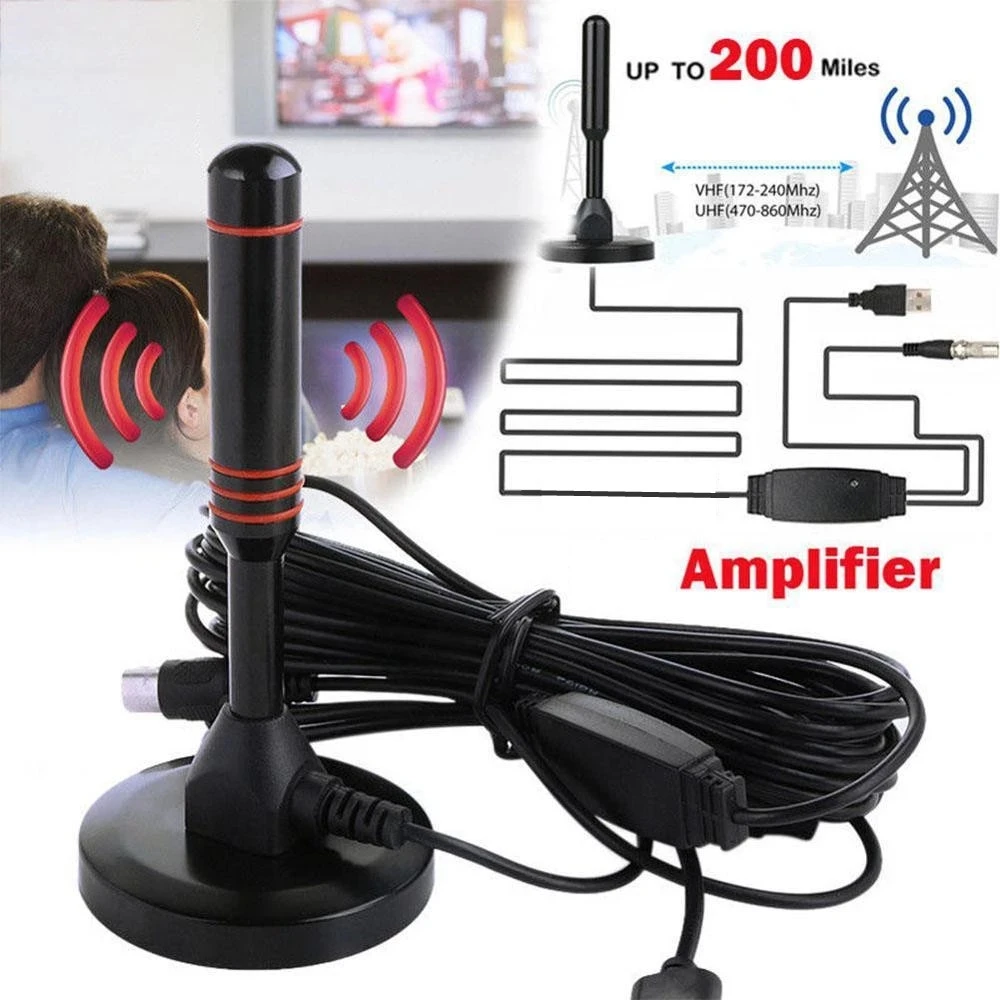 Antena de TV Digital amplificada para interior y exterior, amplificador VHF/UHF, 3600 millas, HD