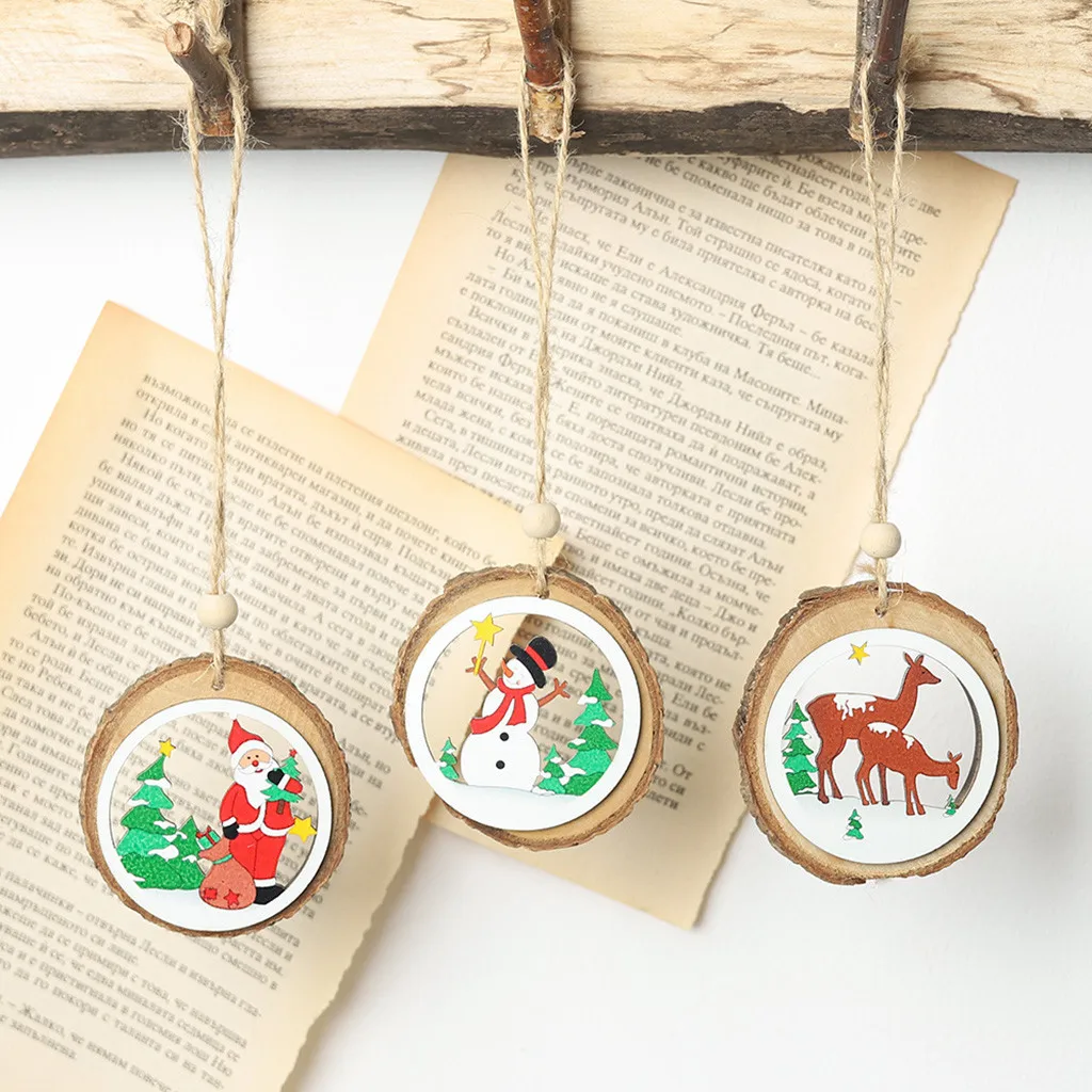 Рождественские украшения круглые полые деревянные подвески Санта Клаус Лось