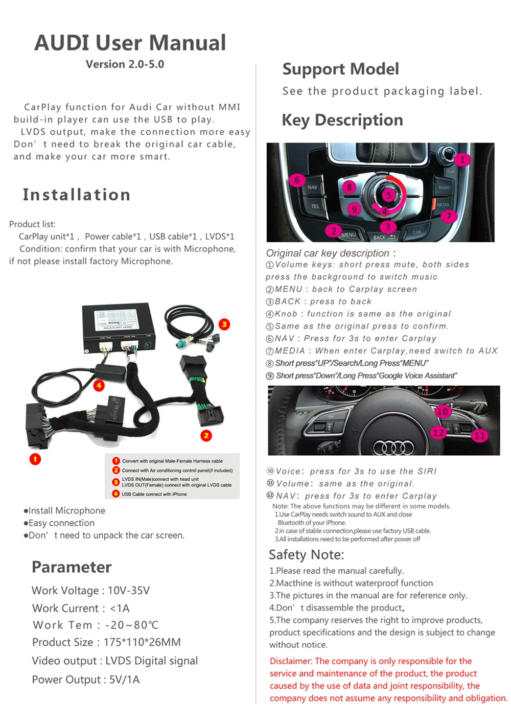 Carlinkit проводной Apple CarPlay декодер для Audi A8 3g/3g+ MMI 2010- muItimedia интерфейс CarPlay и Android авто комплект модернизации