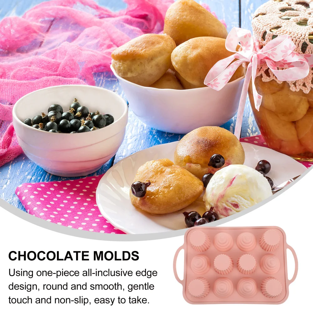 

12 Cavity Anti-slip Handle Silicone Chocolate Molds Baking Molds Cupcake Molds