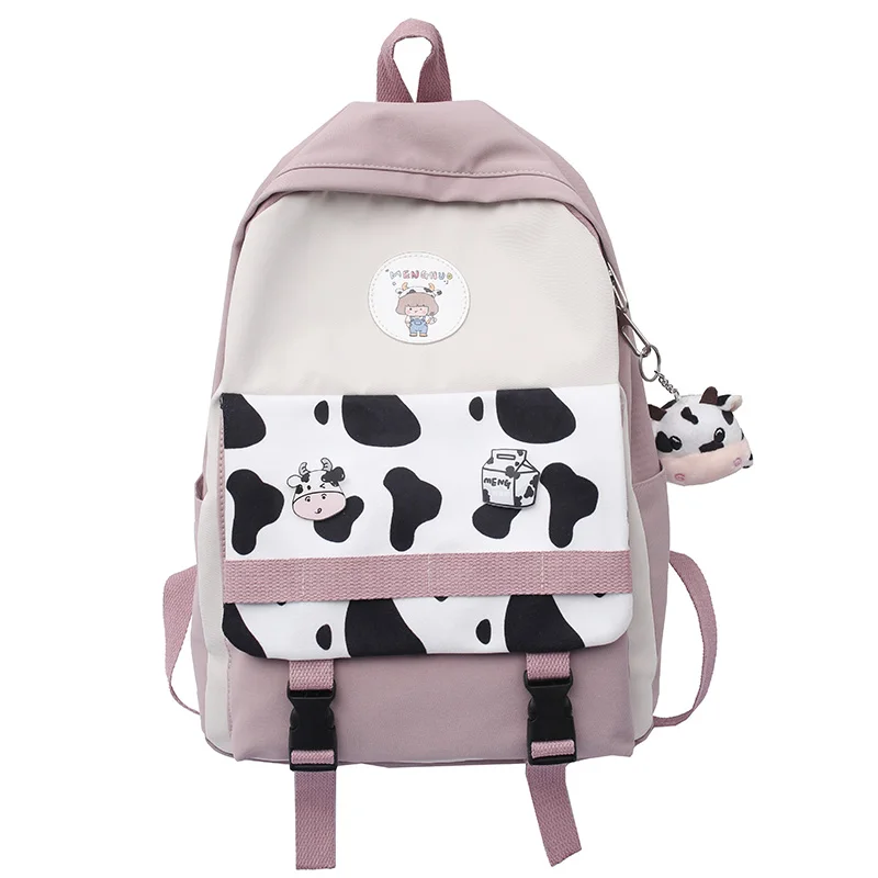 

Pupil Cute Cow Women's Backpack 2021 New Waterproof Nylon School Bags for Teenage Girls Korean Fashion Kawaii Travel Bag Ladies