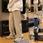 Брюки мужские прямые вельветовые однотонные, повседневные брюки оверсайз с завязками на штанинах, теплая уличная одежда в Корейском стиле