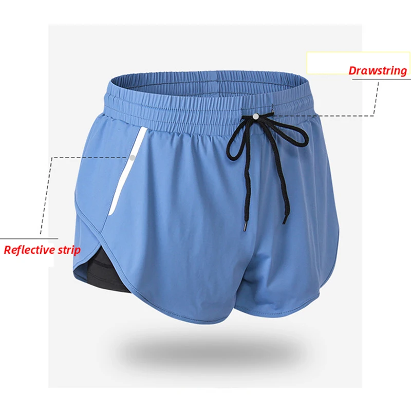 Шорты женские Светоотражающие на шнуровке короткие штаны 2 в 1 для бега и занятий