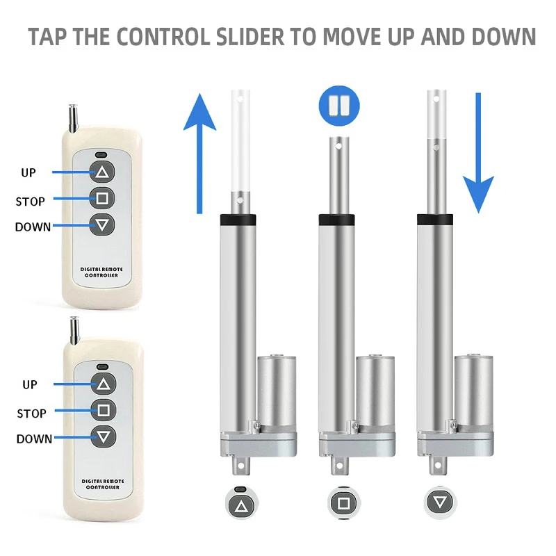 Линейный привод 12 В + 2 шт. радиочастотных пульта дистанционного управления