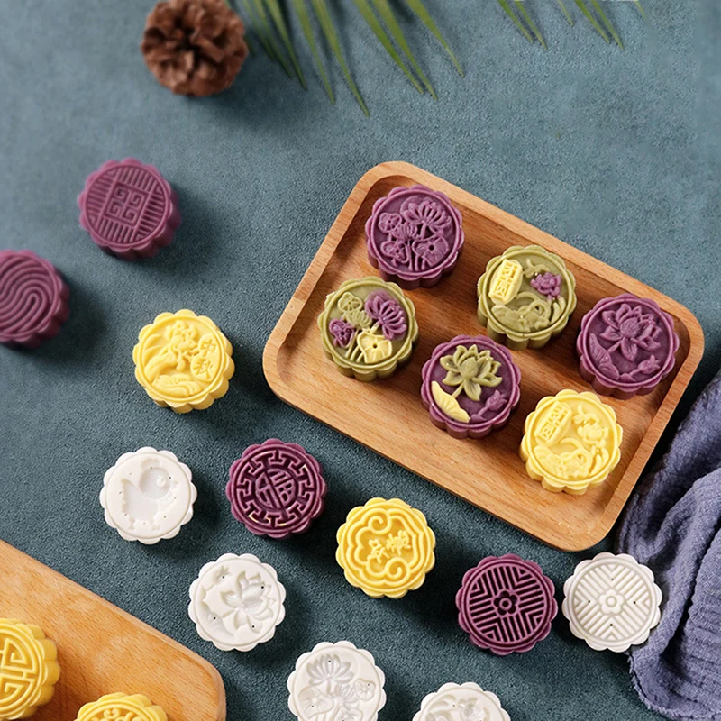 

1set Hand Press Cookie Stamp Moon Cake Decor Mould Barrel Mooncake Mold 75g Pastry DIY Tool Mid-Autumn Festival