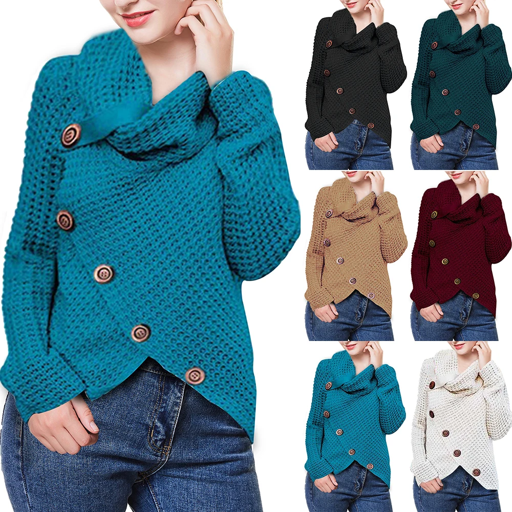 2019 Christmas Women Cardigan Knitted Sweater Autumn Casual Turtleneck Solid Button Loose Sweaters Female Oversized Streetwear | Женская