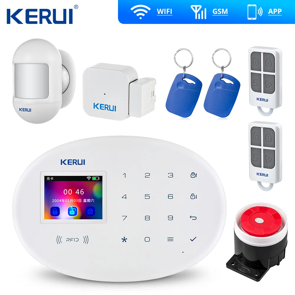 KERUI W20 GSM Wifi сигнализация 2,4 дюймов Сенсорная панель WiFi GSM охранная сигнализация приложение RFID мини подвижный PIR датчик сирена