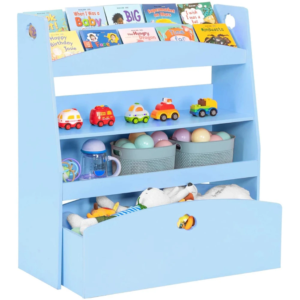 

Kids Toy Storage and Bookshelf 4 Shelves and One Large Rolling Bin Children's Toy and Book Organizer Cabinet Unit for Playroom