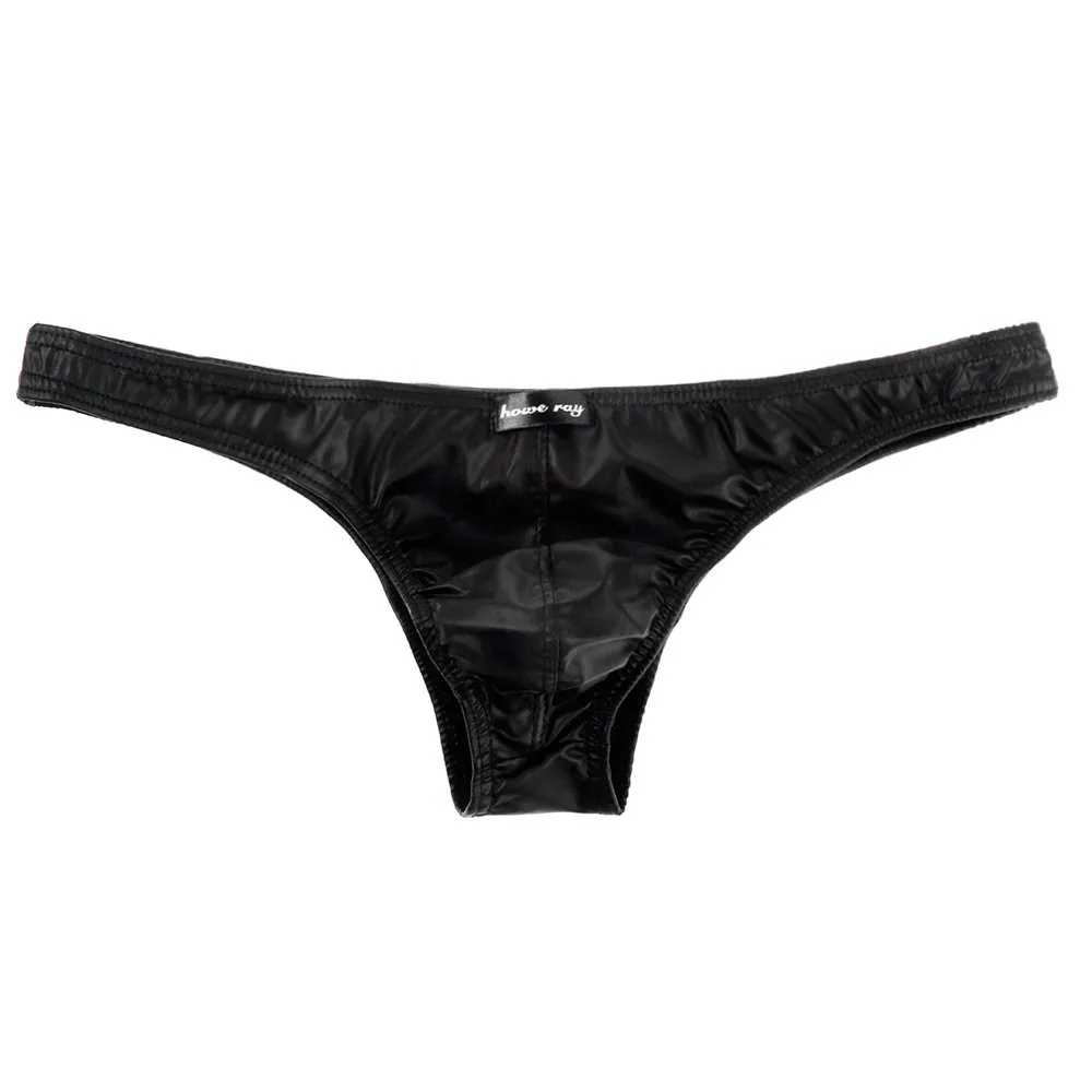 

Faux leather men's underwear sexy men's underwear short thong man tanga hombre transparente sexy gay thong X5