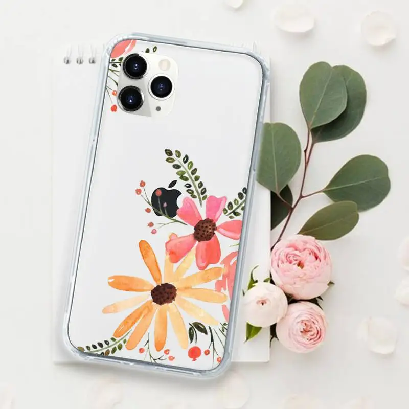 

Flower Phone Case Transparent for iPhone 11 12 mini pro XS MAX 8 7 6 6S Plus X 5S SE 2020 XR