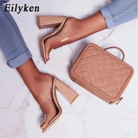 eilyken 2022 summer square high heels mules women slippers pvc transparent slides casual slippers shoes size 35 42