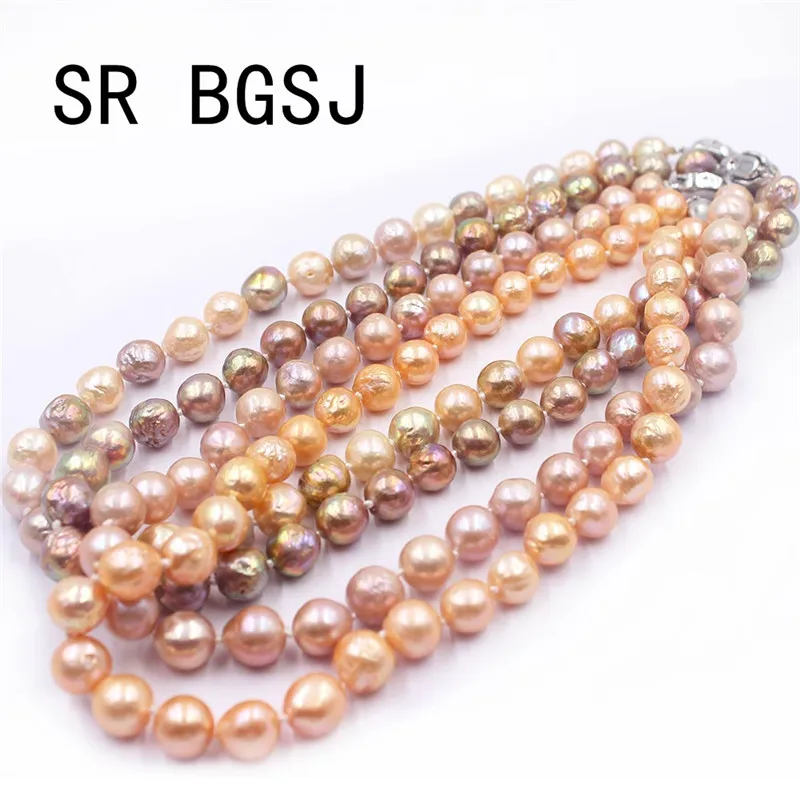 

Free Shipping SR 9-11mm Pink Purple Gold Round Edsion Freshwater Pearl Beads Knot Moon Clasp Jewelry Necklace 18"